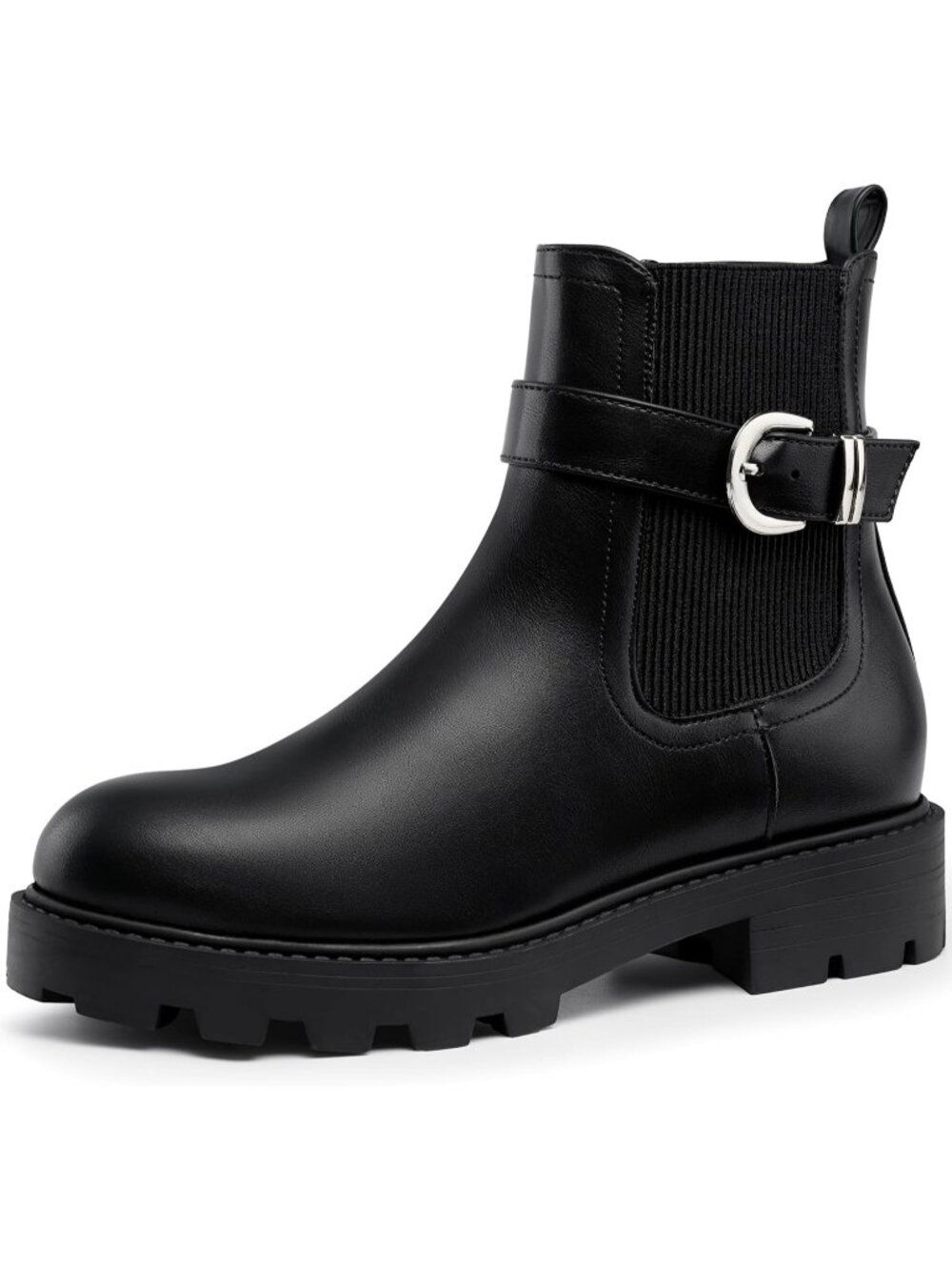 Women's Black-b Leather Chelsea Ankle Boots Side Elastic Zip Casual Booties